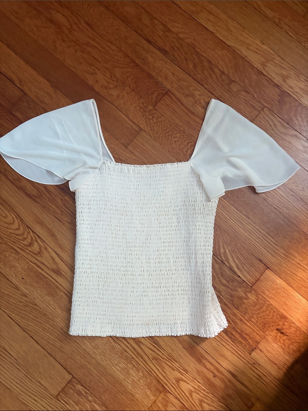 Theory creme Smocked Flutter Sleeve Top